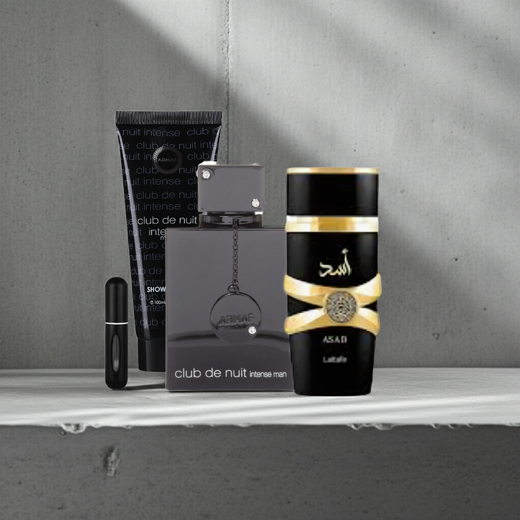 Set Gel de Ducha Intense + Club De Nuit Intense + Asad Lattafa + Perfumero