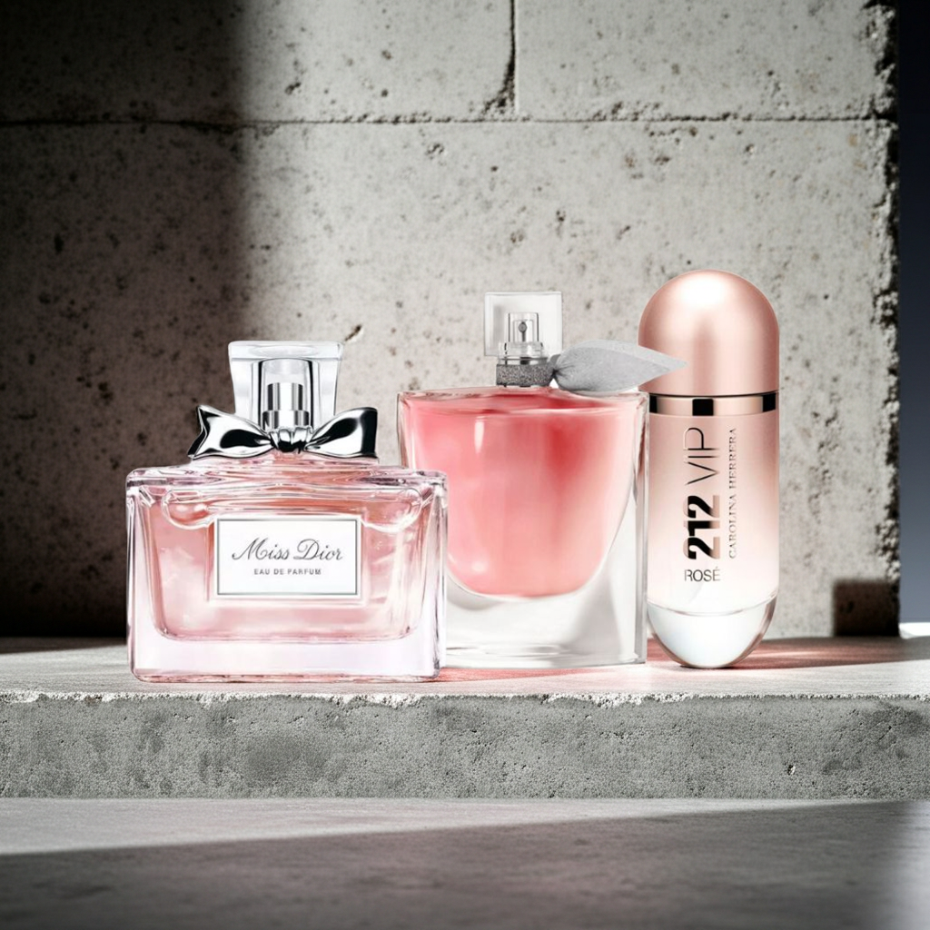 Set de 3 Perfumes Femeninos: Miss Dior + La Vie Est Belle + 212 VIP Rosé