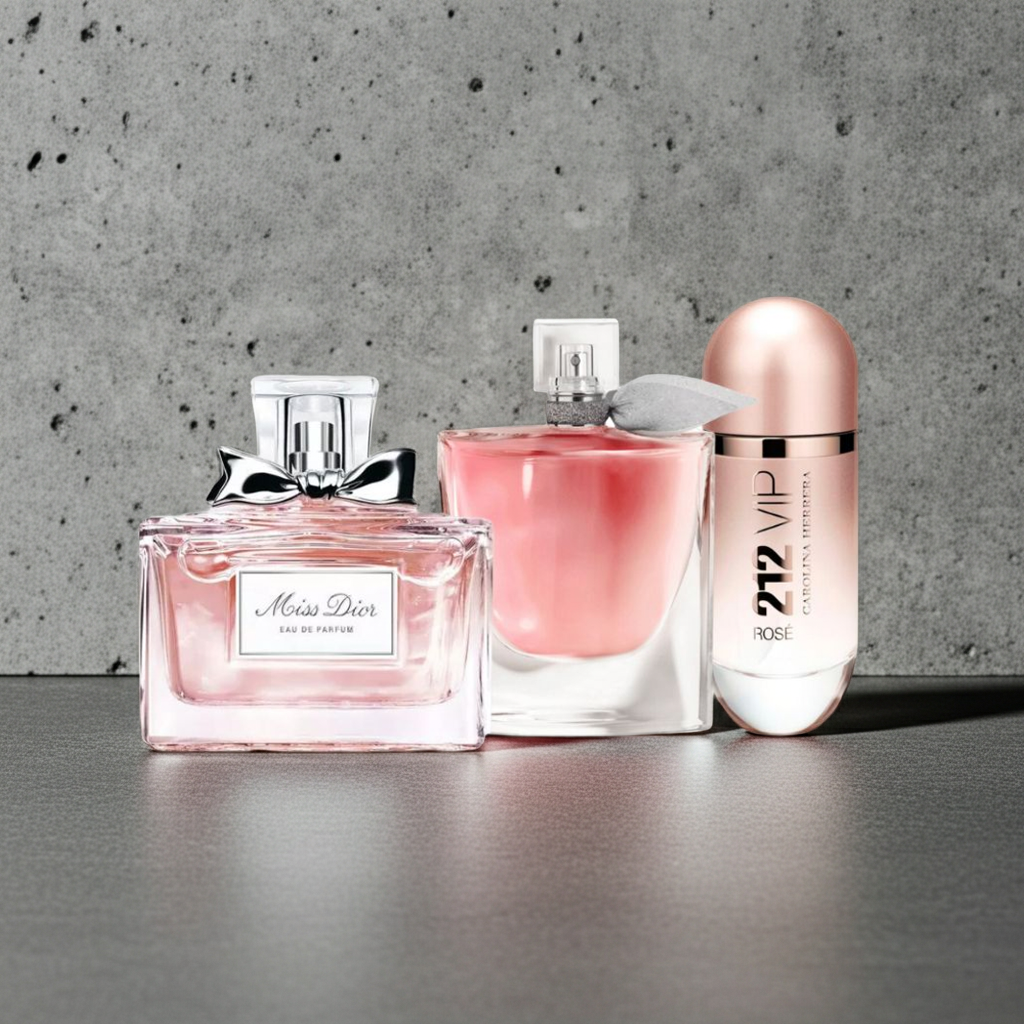 Set de 3 Perfumes Femeninos: Miss Dior + La Vie Est Belle + 212 VIP Rosé