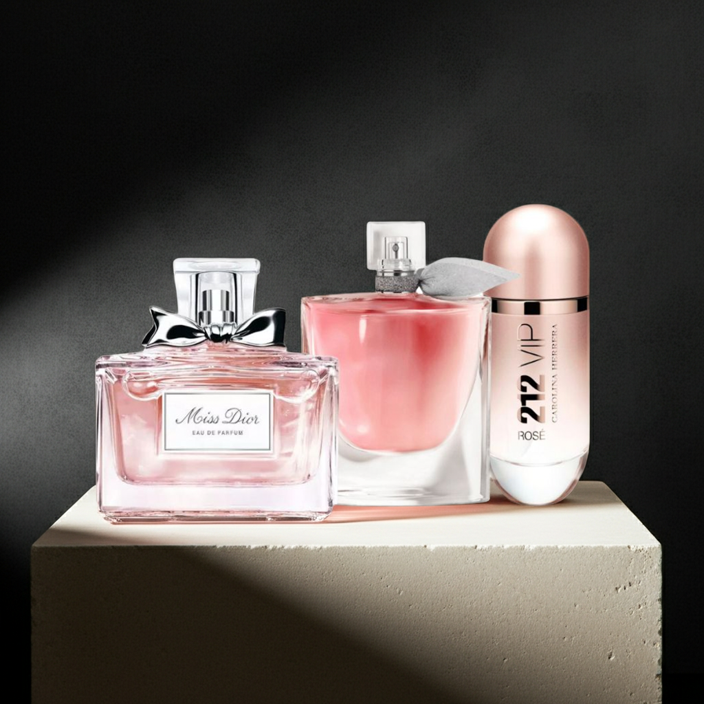 Set de 3 Perfumes Femeninos: Miss Dior + La Vie Est Belle + 212 VIP Rosé