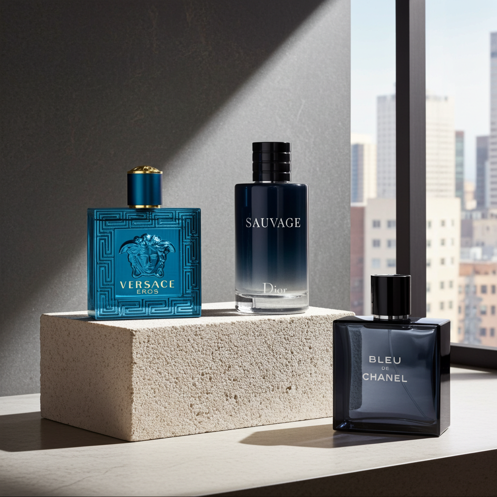 Set de 3 Perfumes Masculinos: Versace Eros + Dior Sauvage + Bleu de Chanel